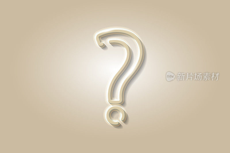 Question mark glowing 3D symbol, card template on beige background. Vector illustration